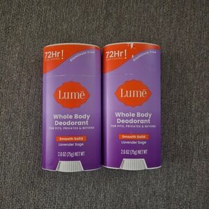 Lume Whole Body Deodorant Smooth Solid Lavender Sage 2.6 oz 2 Pack Aluminum Free